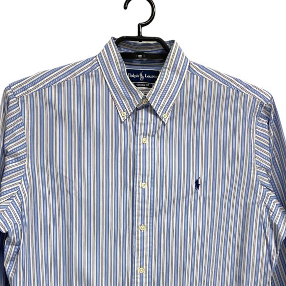 Ralph Lauren Men's Classic Fit Blue Striped Button Up Dress Shirt Size 16 -1/2 ( - Picture 2 of 7